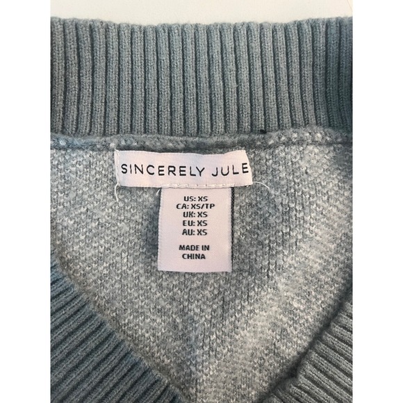 Sincerely Jules V Neck Herringbone Knit Sweater Vest XS Blue White Preppy Cozy - Picture 4 of 6